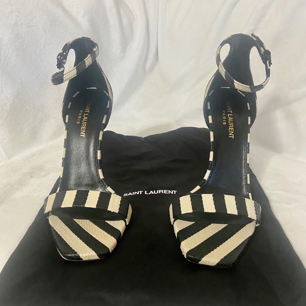 Saint Laurent Amber Ankle Strap Snakeskin Sandals NWT Size 38 - Picture 2 of 11